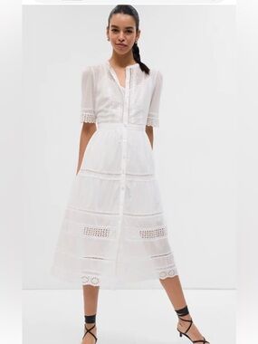 GAP COTTON DRESS LACE TIERED MIDI WHITE X SMALL Org. $115.-